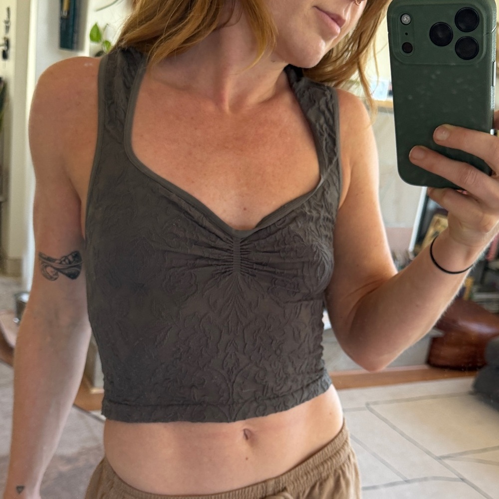 Free People Charcoal Gray Textured V-Neck Tank Top